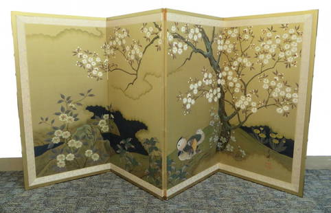 Painted Panel Screen Attributed To Kano Sanraku: Painted Panel Screen Attributed To Kano Sanraku: 36" X 18" X 3 1/4" when closed; 72" X 36" when open. $200 - $400 Shipping: We are ab