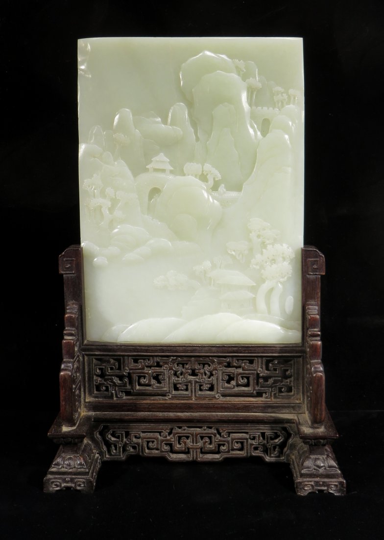 CHINESE WHITE JADE TABLE SCREEN ON STAND (1 of 7)