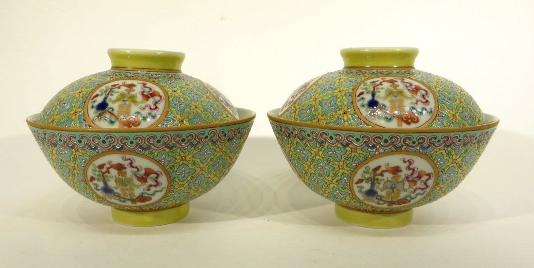 PAIR OF CHINESE XIAN FENG LIDDED TEA CUPS (1 of 10)