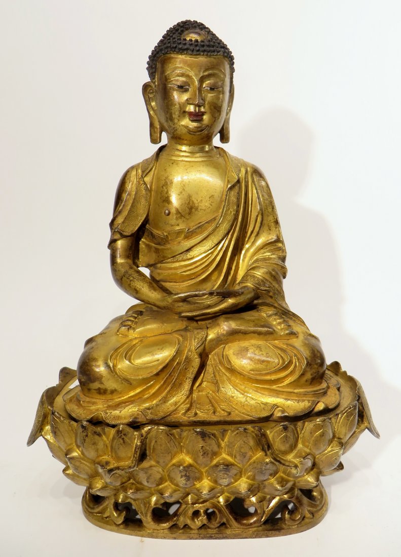 CHINESE QING DYNASTY GILT BRONZE BUDDHA (1 of 10)