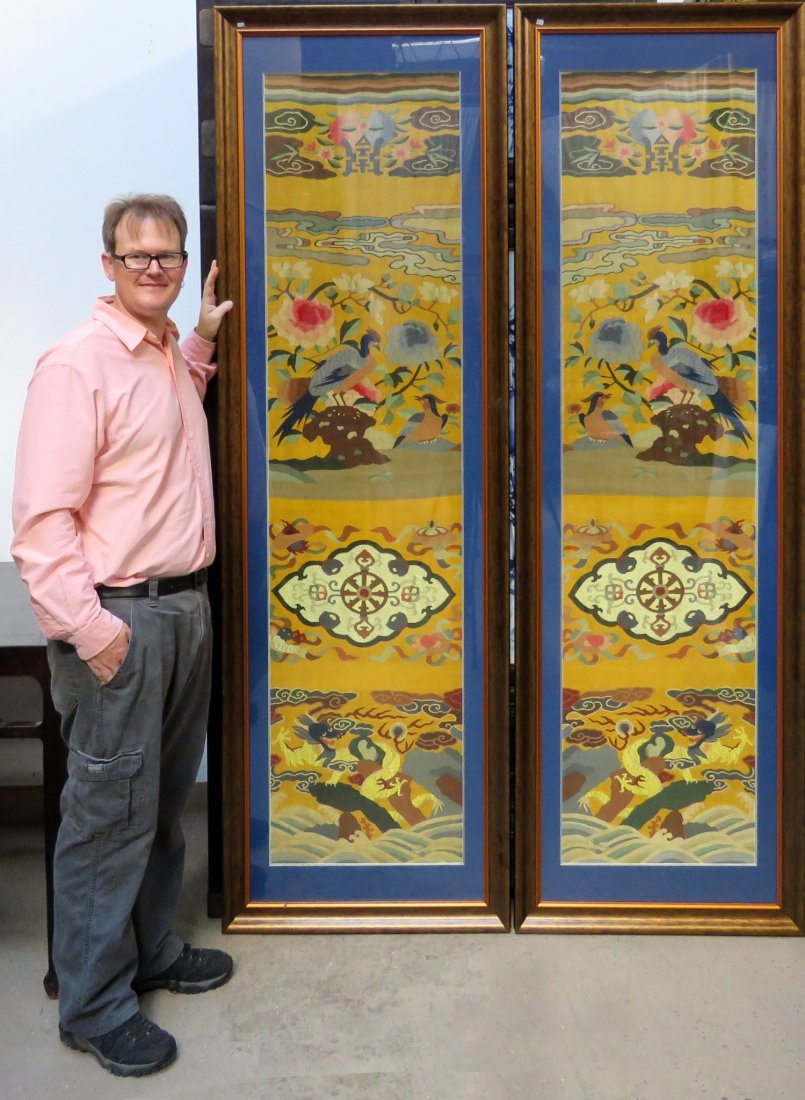 PAIR OF CHINESE KESI EMBROIDERIES ON GOLD SILK (1 of 10)