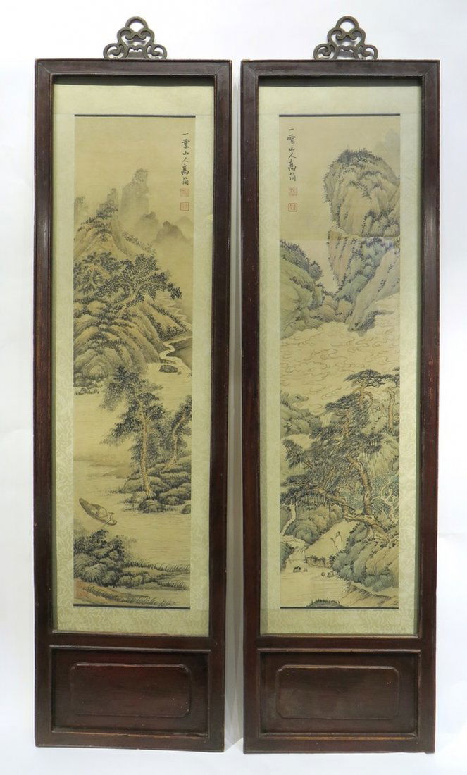PAIR OF CHINESE FRAMED SCROLL PAINTINGS (1 of 6)