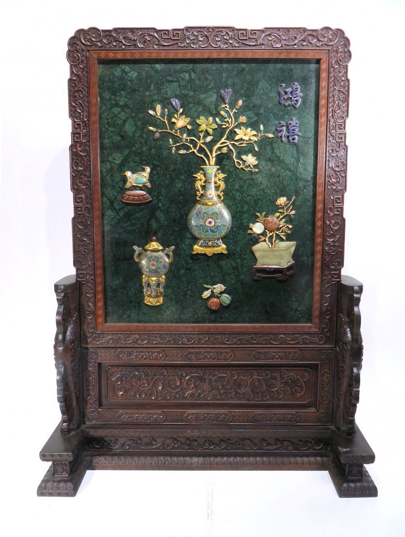 RARE CHINESE 19TH C CLOISONNE TABLE SCREEN (1 of 10)