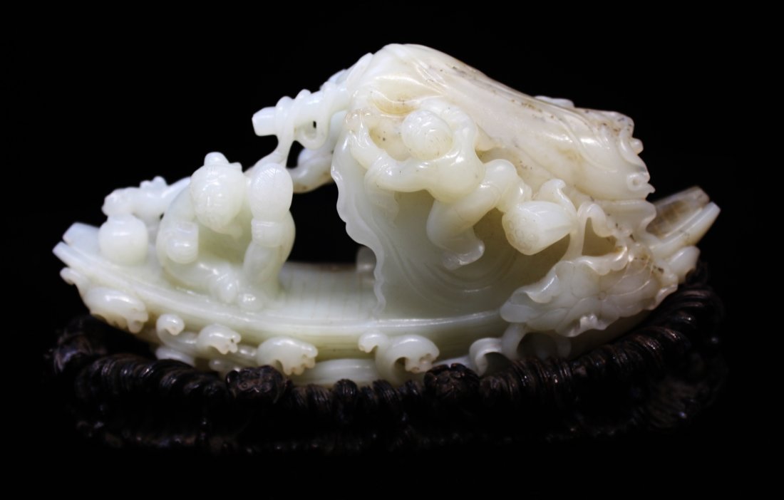 CHINESE WHITE JADE BOAT ON STAND (1 of 10)
