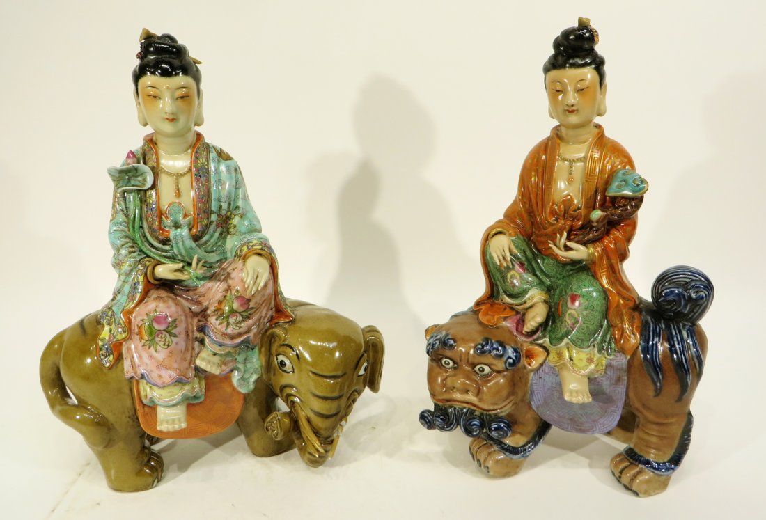 PAIR OF CHINESE PORCELAIN BUDDHA'S RIDING ANIMALS (1 of 8)