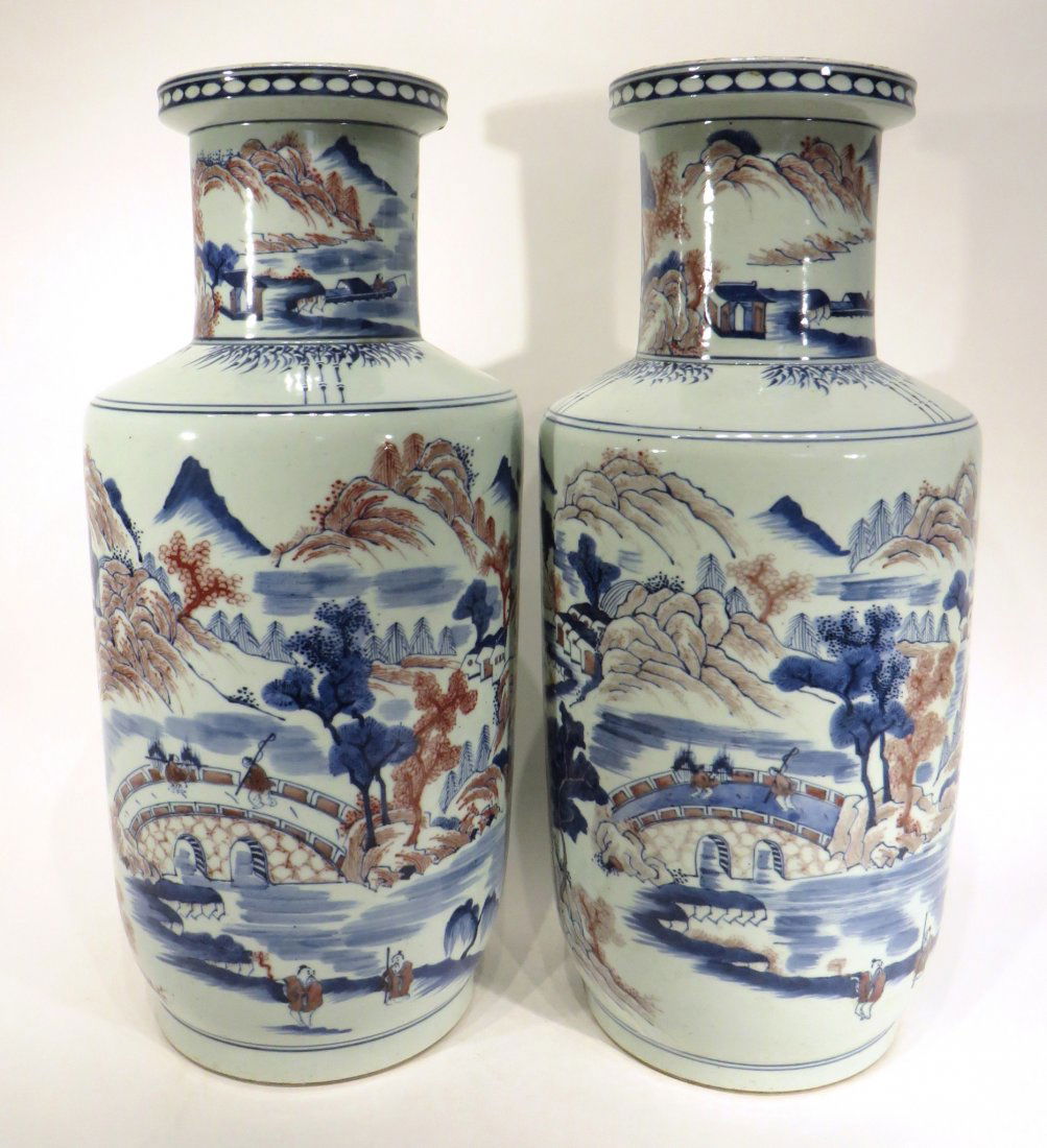 PAIR OF KANG XI MARKED BLUE AND RED VASES (1 of 9)