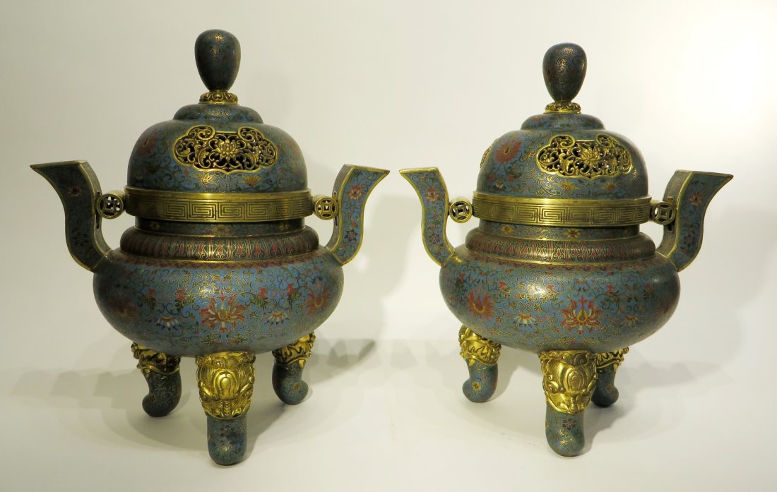 PAIR OF MONUMENTAL CHINESE CLOISONNE CENSERS (1 of 10)