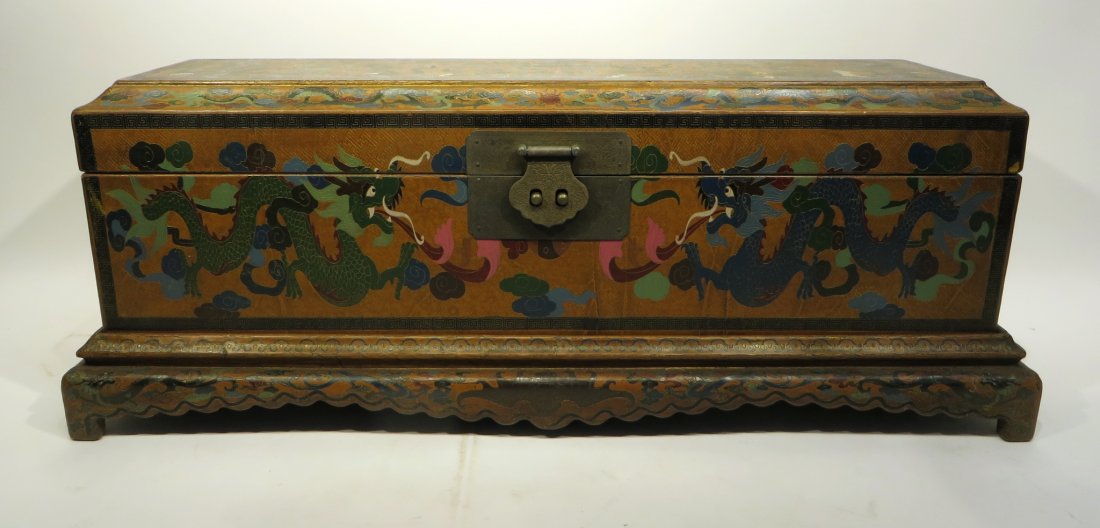 CHINESE LACQUER PAINTED DRAGON CHEST ON STAND (1 of 10)