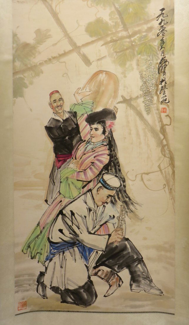 SCROLL OF DANCER SIGNED HUANG ZHOU (1925-1997) (1 of 7)