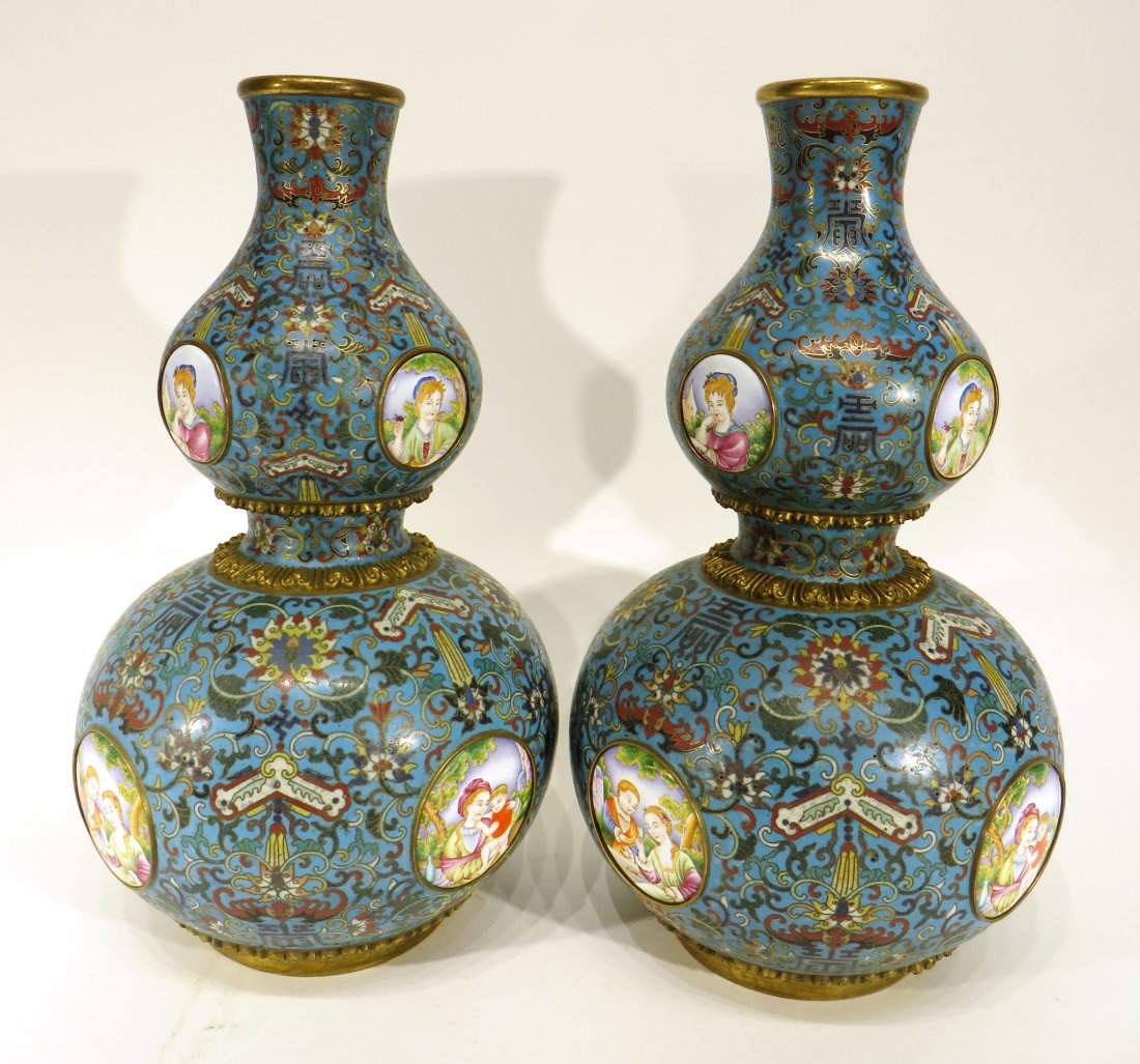 PAIR OF CLOISONNE DOUBLE GOURD VASES (1 of 10)