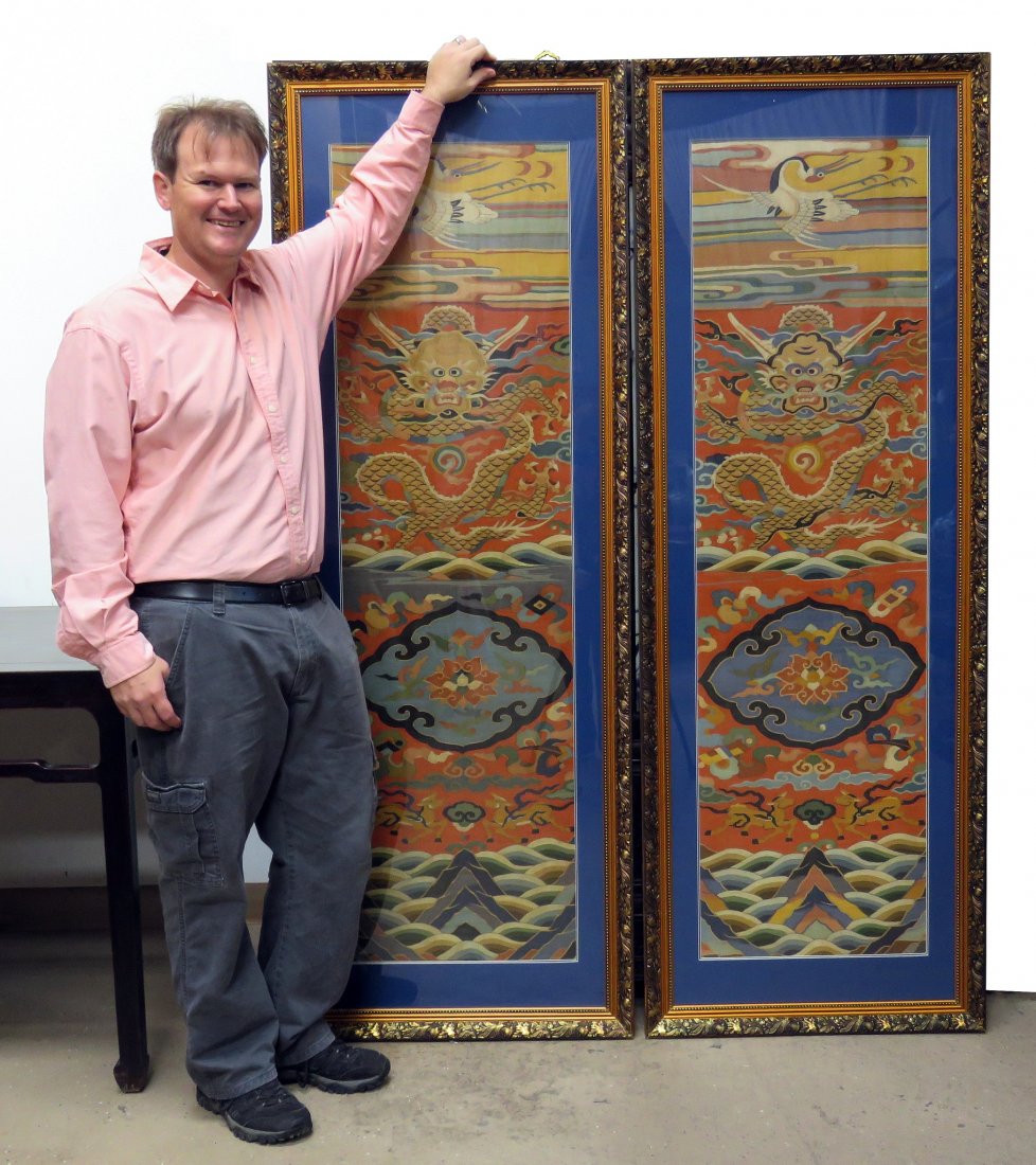 PAIR OF KESI DRAGON  FRAMED EMBROIDERIES (1 of 10)