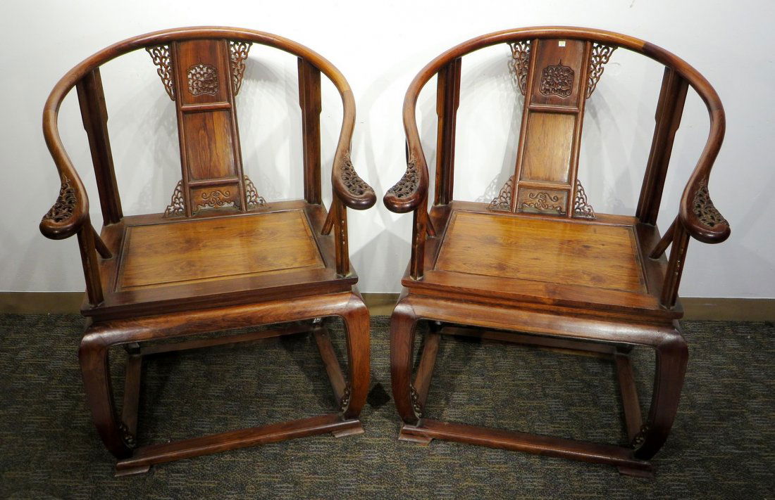 PAIR OF RARE HUANG HUA LI HORSESHOE CHAIRS (1 of 7)