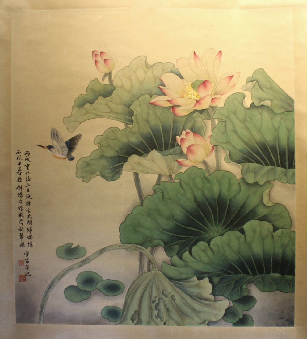 CHINESE SCROLL PAINTING OF LOTUS BLOSSOMS (1 of 10)