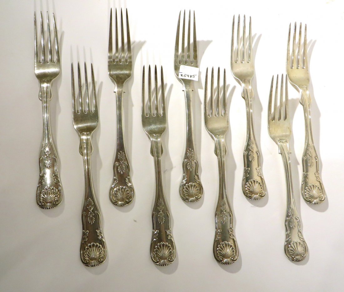 NINE COIN SILVER ANTIQUE DINNER FORKS (1 of 3)