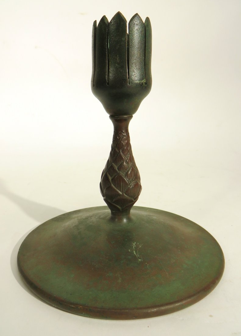 PATINATED BRONZE TIFFANY STYLE CANDLESTICK (1 of 3)