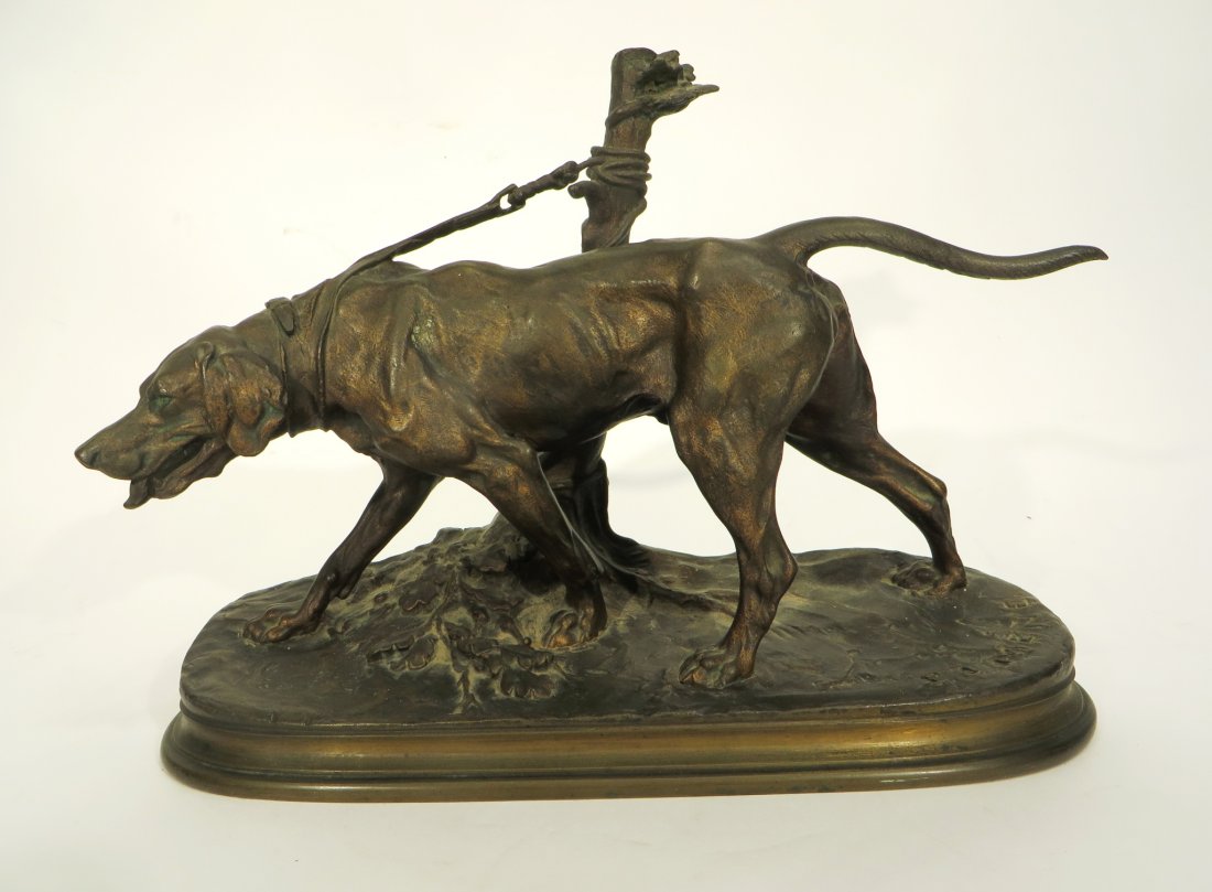 19TH C. BRONZE HUNTING DOG SIGNED P J MENE (1 of 6)