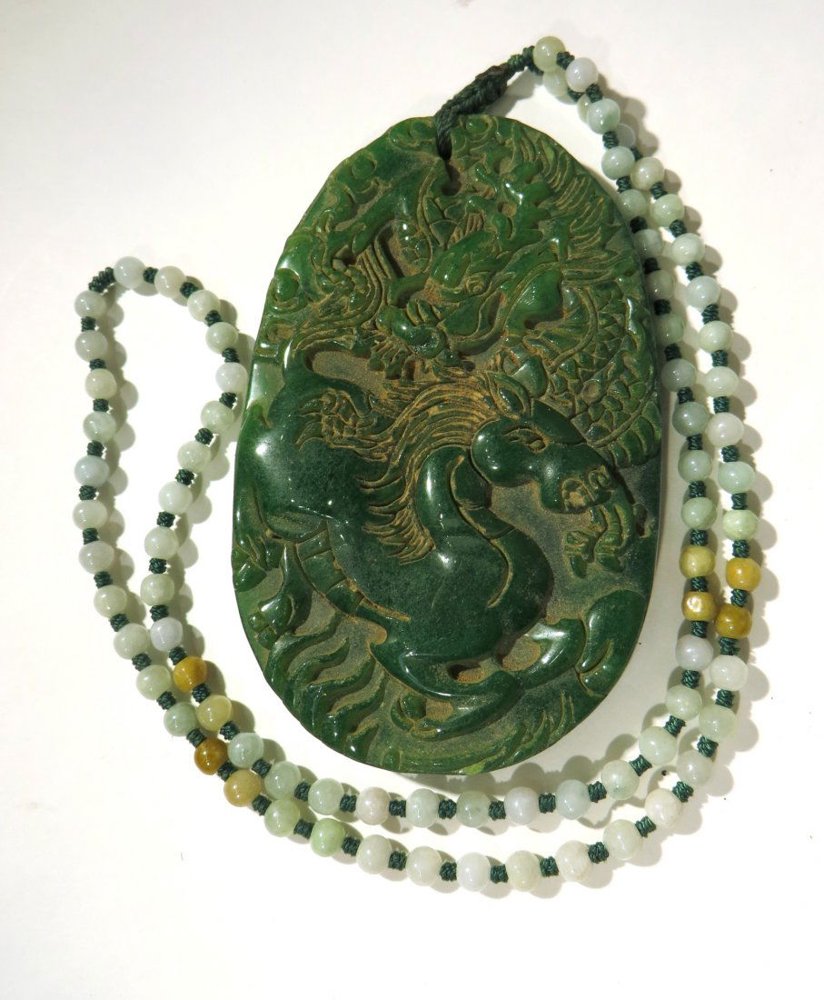 JADE HORSE & DRAGON PENDANT W/ BEAD NECKLACE (1 of 4)