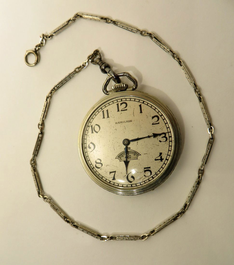 HAMILTON POCKET WATCH WITH SECONDS BIT & CHAIN (1 of 4)