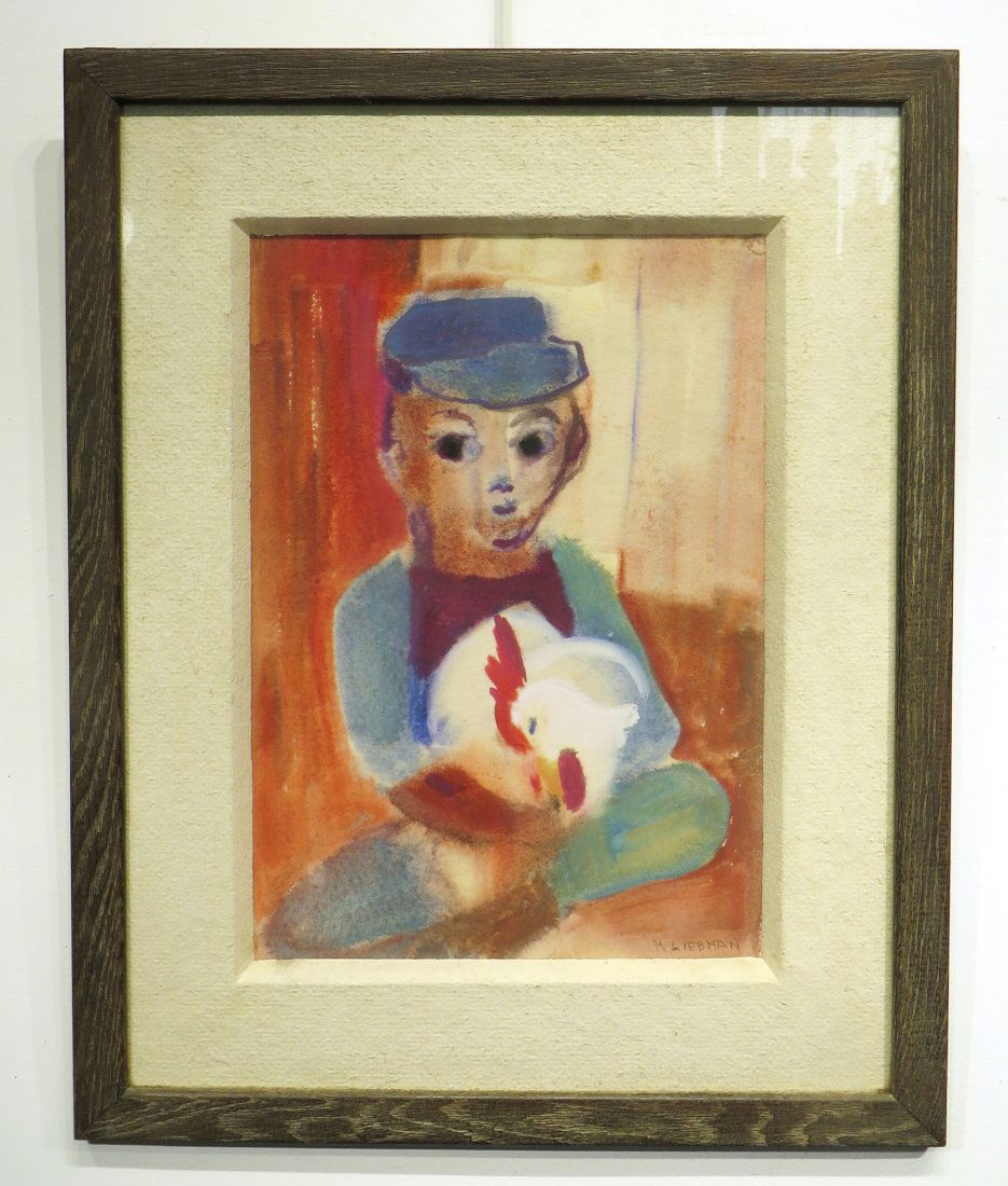 M. LIEBMAN PASTEL OF BOY AND ROOSTER (1 of 6)