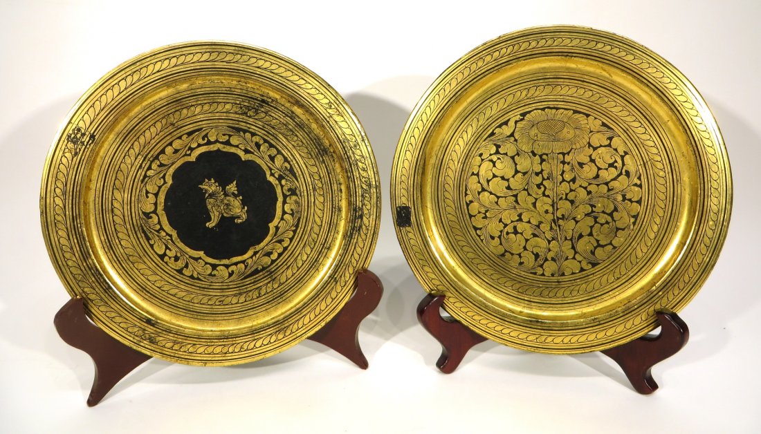 TWO CHINESE LACQUER PAPIER MACHE PLATES: Two Chinese Lacquer Papier Mache Plates : 8" $20 - $30 Shipping: We are able to pack and ship this item to an address in the United States for $30.00 via