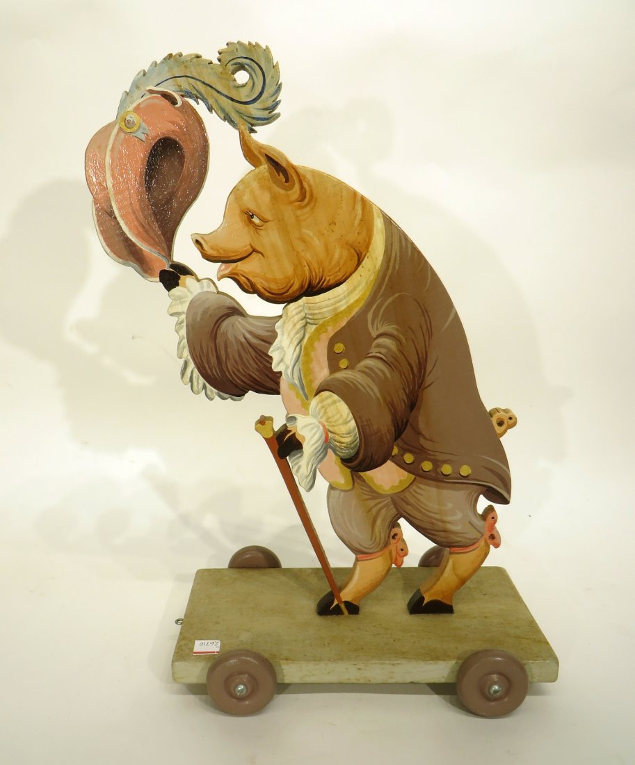 HAND PAINTED PULL TOY PIG (1 of 3)