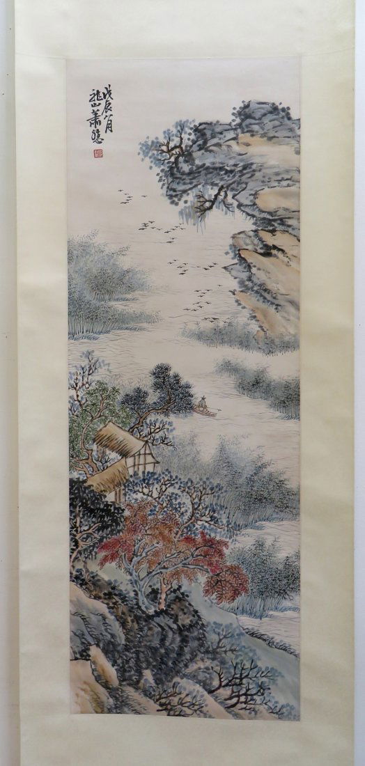 SCROLL OF A RIVERSCAPE WITH FISHERMAN (1 of 9)