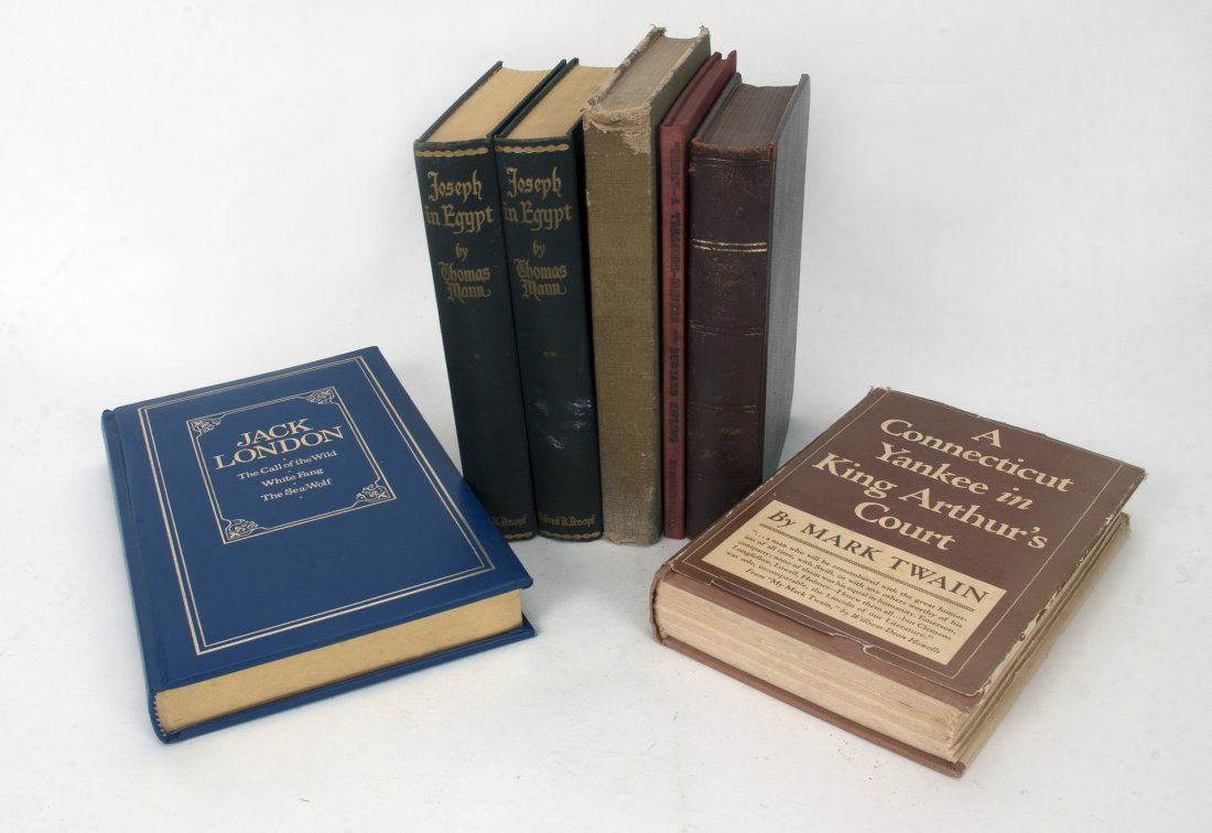 SEVEN BOOKS, AS SHOWN: Seven Books, As Shown : Books by Thomas Mann, Elizabeth Barrett Browning, Jack London, Mark Twain, Betty Smith, and Rudyard Kipling. All books except for the Jack London one were published in the fir