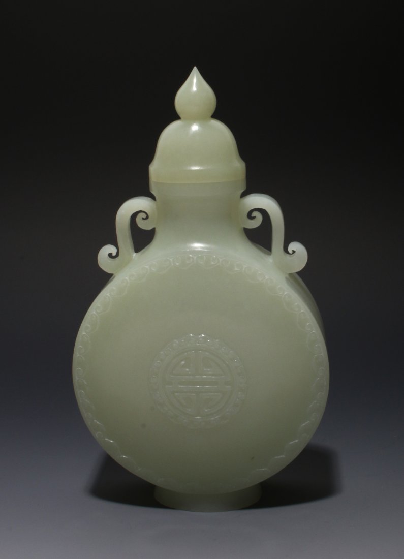 CHINESE WHITE JADE LIDDED MOON FLASK VASE (1 of 9)