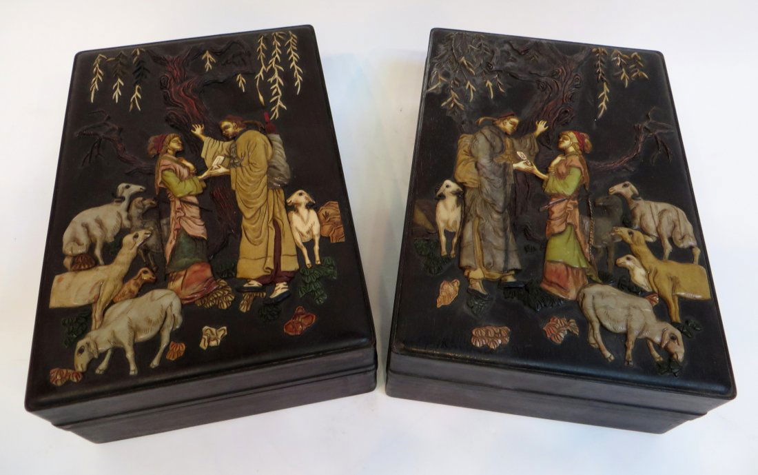 RARE CHINESE ZITAN BOXES WITH STONE SCENES (1 of 9)