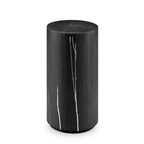 Monolith Marble Drum Pedestal Side Table- Black