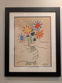 Pablo Picasso Flowers in the Hands Vintage Lithograph