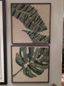 Set of 2- Leaf Diptyque - Fabric on Canvas