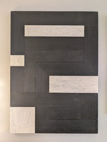 Mixed Media - Carved Geometric black Wood and White Marble