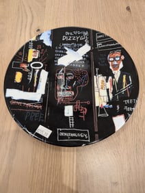 black Limoges porcelain plate - Based on work of Jean-Michel Basquiat : ”Horn Players”