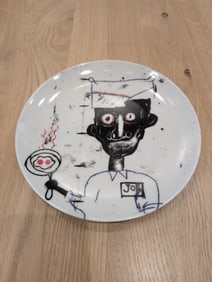 BASQUIAT Porcelain plate - ”Eyes & Eggs”