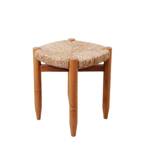 Perriand Style Teak Woven Stools - Set of 2