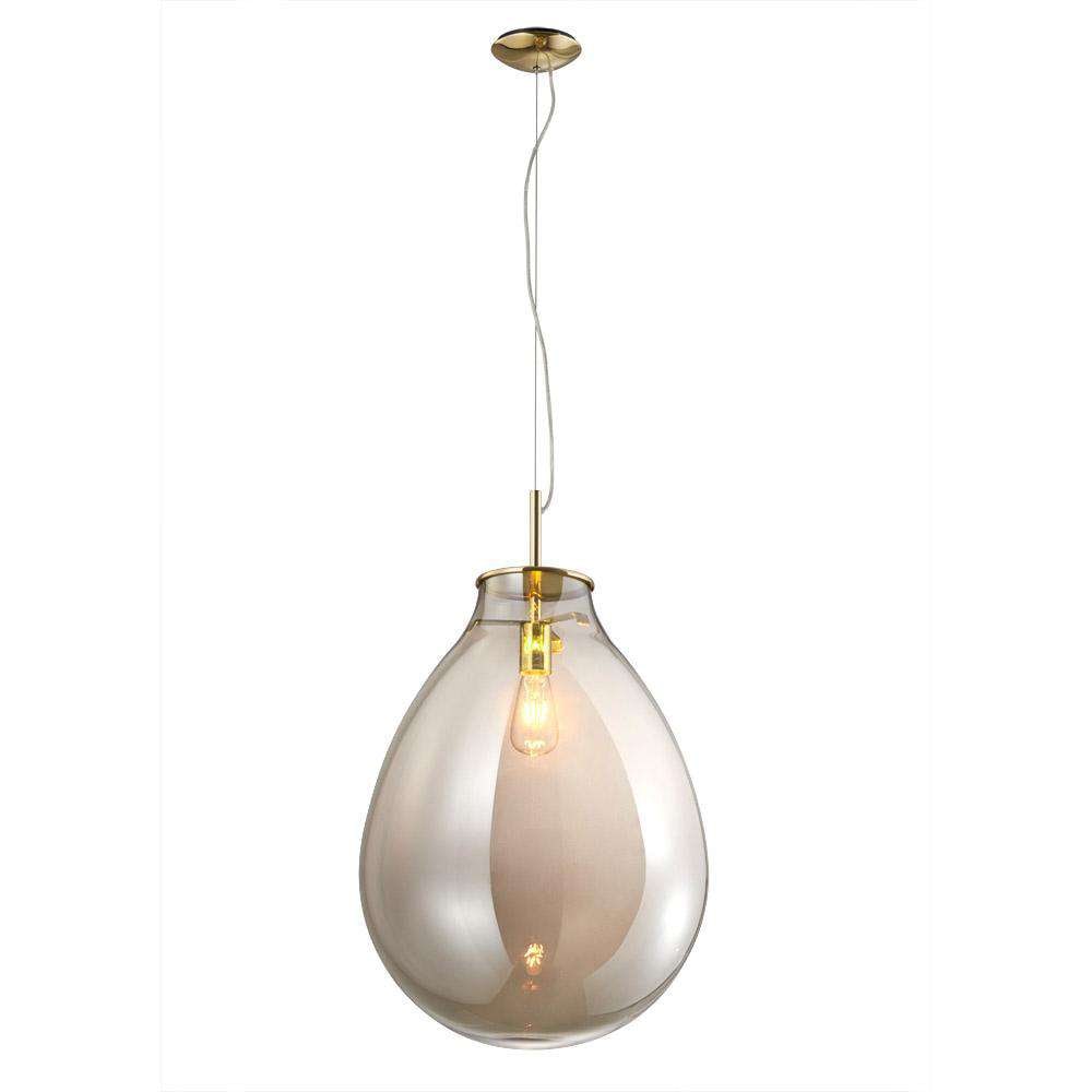Big Bubble Pendant Light By FAS Design Studio: Size:Â 24" - 79" H x 14" Diameter Materials: Aluminum, Glass Finish: Brass with AmberÂ Tinted Glass Bulb Type: E26 Base, 60W (Not Included) FAS Design Studi