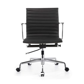 Ribbed Leather Office Chair - Black