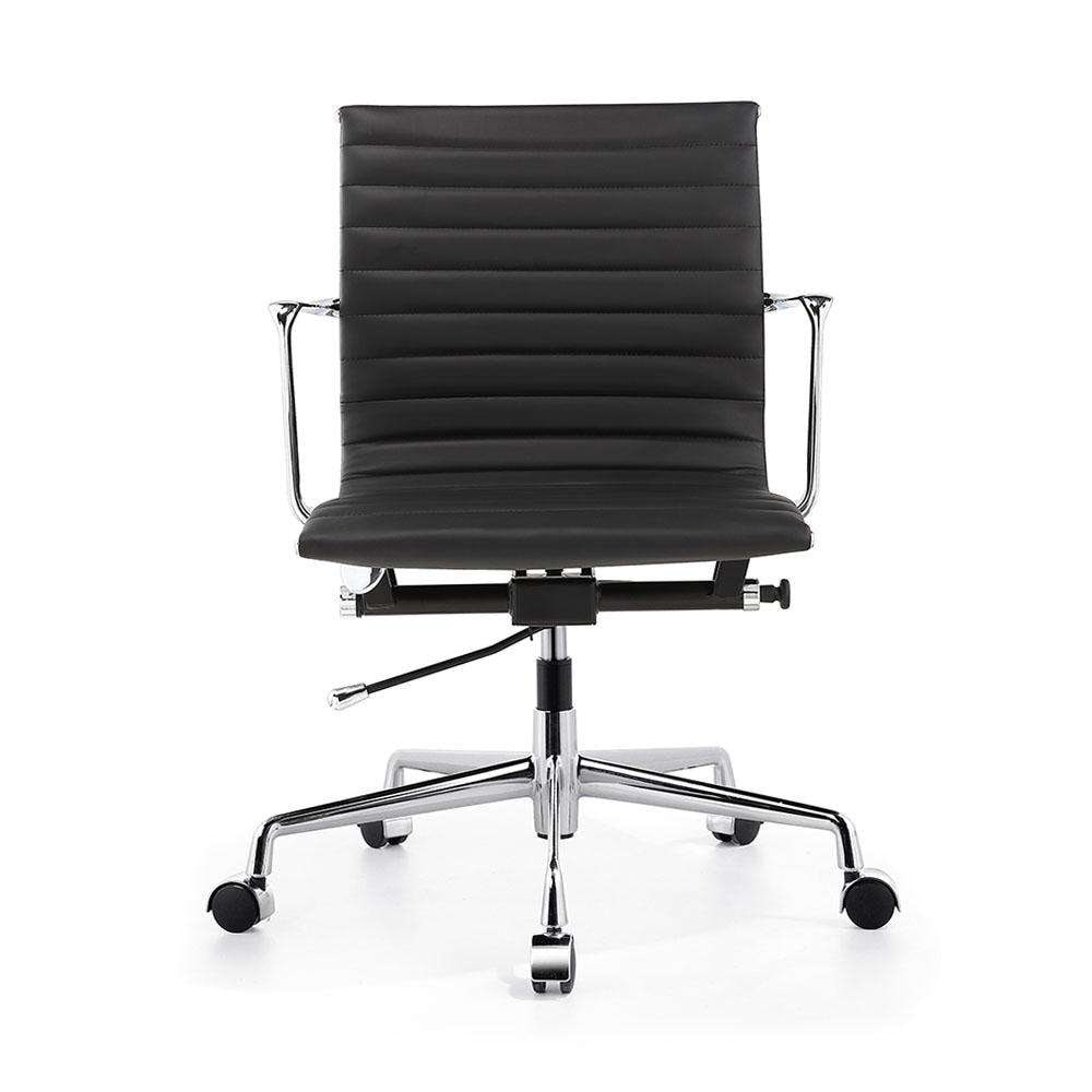 Ribbed Leather Office Chair - Black (1 of 4)