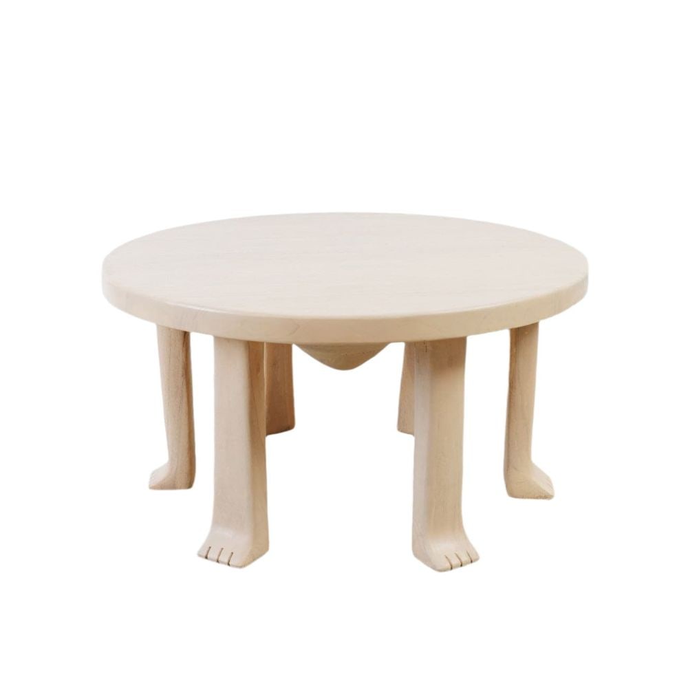 Paw Foot Round Coffee Table: Dimensions:19 H x36 Diameter Weight:132 lbs Materials: Solid Teak Finish:Ivory No Assembly Required While unassuming at first glance, this unique coffee table hold