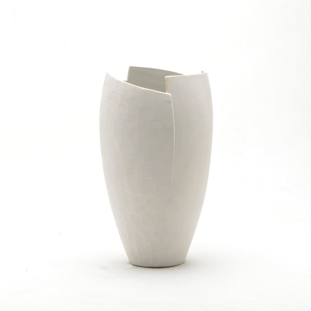Birch Bark Porcelain Vase in Matte White: Dimensions: 18 H x 11 W x 11 D Weight: 3 lbs Materials:Porcelain The finish will have some variations