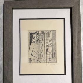 Roy Lichtenstein Nude in Apartment Black and White Signed Artwork *