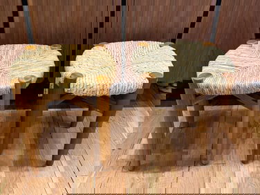 Perriand Style Teak Woven Stools - Set of 2 *