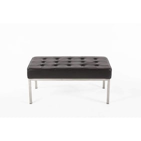 Mid Century Tufted Leather Bench - Black