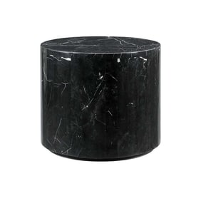 Nero Marquina Marble Monolith Drum Side Table - Polished