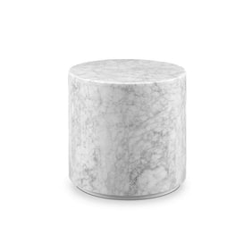 Carrara Marble Monolith Drum Side Table - Classico