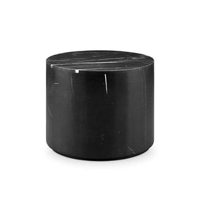 Nero Marquina Black Marble Monolith Drum Accent Table