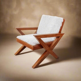 Jeanneret Inspired Style X Lounge Chair - Shearling