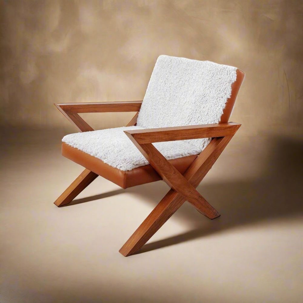 Jeanneret Inspired Style X Lounge Chair - Shearling (1 of 5)
