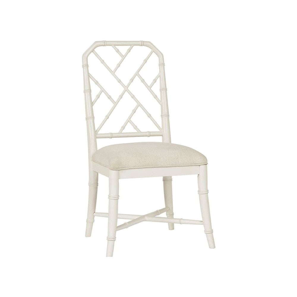 Getaway Hanalei Bay Side Chair -Set of 2: Sand Dollar finish FABRIC: Performance Fabric Crypton The bamboo-inspired Hanalei Bay Side Chair combines a subtly textured silhouette and a plush upholstered seat to create a stunning complement to a